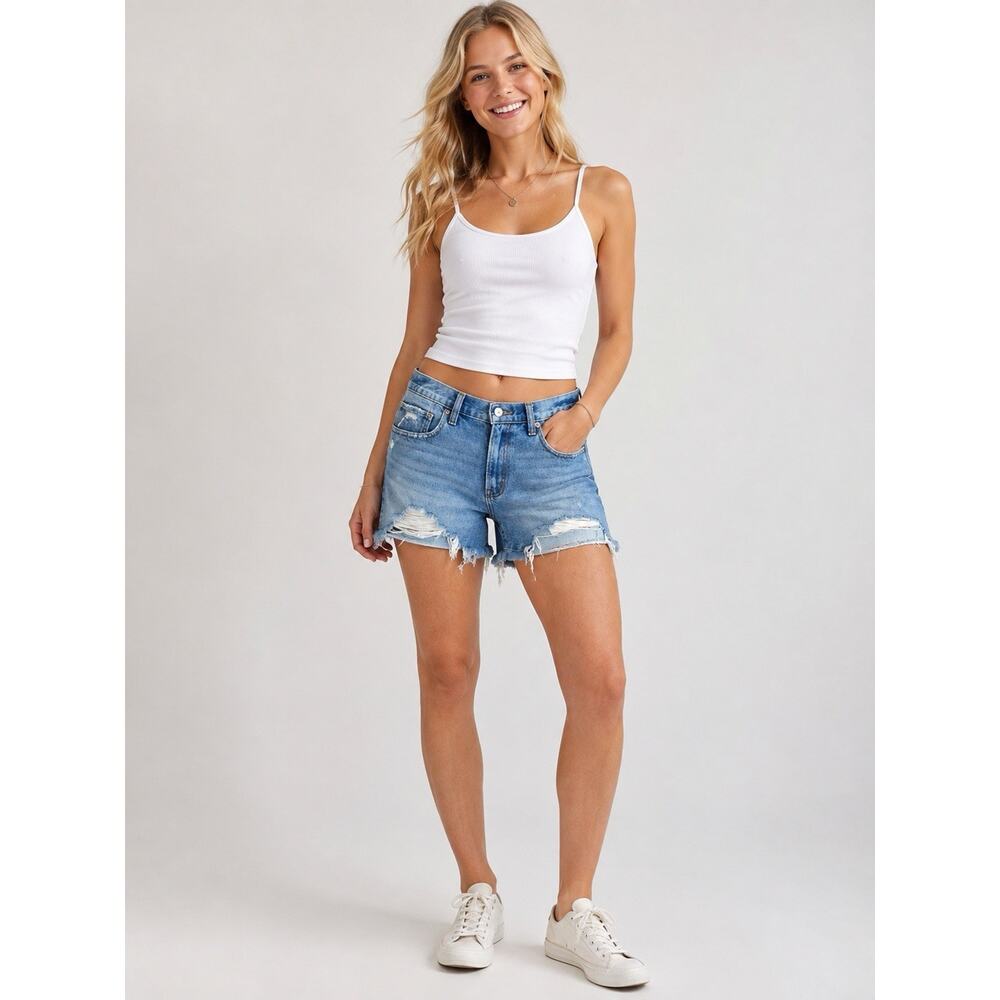 Abercrombie & Fit Denim Shorts 31 Distressed Boyfriend Curve Love Raw Hem Boho - Picture 2 of 14